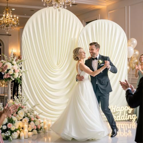 Beige Wedding Arch Backdrop Cover 7.2ft and 6ft Draped Arch Covers Stretchy Backdrop Spandex Balloon Arch Covers for Bridal Shower Baby Shower Engagement Photography Birthday Party Decorations - Image 2