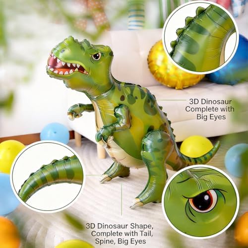 60 PCS Dinosaur Happy Birthday Foil Balloon Decoration Kit, T-Rex, Triceratops, Ankylosaurus Assembleable Inflatable Standing Mylar Balloons with Birthday Banner for Kids Boys Party Decor - Image 2