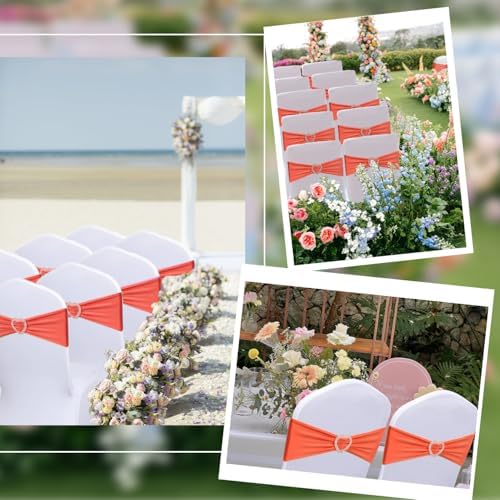 Orange Chair Sashes 60 Pack Spandex Burnt Orange Sashes Bands for Chairs with Heart Buckle Slider for Wedding Banquet Party Decorations - Image 6