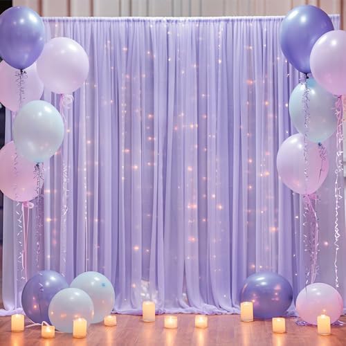 10×10ft Purple Tulle Backdrop Curtain with Lights String for Parties, Sheer Photo Curtain Backdrop Drapes for Wedding Party Photography Backgrounds - Image 2