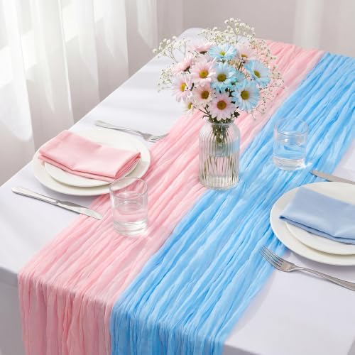 Gilprop 4 Pcs Cheesecloth Table Runner 35" x 120", Pink and Blue - Image 3