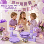 350 Pcs Lavender Party Supplies for 50 Guests, Elegant Paper Plates and Napkins Set with Cutlerys, Thickened 7'' & 9'' Decagonal Plates for Bridal Shower Tea Party Birthday - Image 6