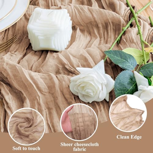 Wokceer Cheesecloth Table Runner Nude Brown 10FT Boho Gauze, 12 Pack - Image 3