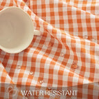 Romanstile Fall Gingham Ruffled Round Tablecloth, 70 Inch Orange - Image 3