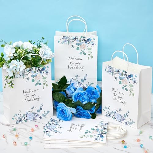 Kolldenn 50 Pcs Welcome Bags for Wedding Guests with Handles, Blue, Floral - Image 4