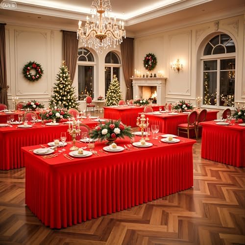 6 Pack Red Spandex Tablecloths for Rectangle Tables 6 Foot Red Stretch Table Cloth Rectangle 6ft Elastic Fitted Table Cover Fabric with Skirt for Wedding Graduation Birthday Party Banquet Buffet - Image 4