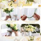 3 Sets Artificial Peonies Flower Peony Bouquet with Galvanized Metal Pot Silk Fake Peonies Faux Flower Arrangements for Wedding Table Centerpiece Party Home Room (Champagne) - Image 5