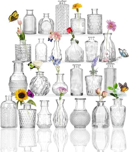 Mini Bud Vases As Wedding Centerpieces for Tables,Clear Bud Vases for Flowers,Small Flower Vases Suitable for Birthday Party,Anniversary,Wedding Reception,Baby Shower (Clear, 24PCS) by Zipper