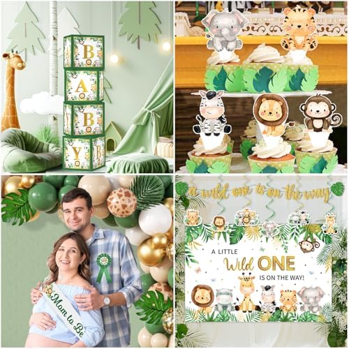 Safari Baby Shower Decorations,262pcs Wild Birthday Decorations Jungle Baby Shower Decorations Plates and Napkin Cups Backdrop Banner Tablecloth Balloons Garland Boxes,Serves 20 - Image 5