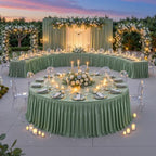 Partisky Sage Green Polyester Table Skirt for Rectangle Tables 17ft, Wrinkle Resistant Pleated Ruffle Table Cloth for Wedding Baby Shower by Partisky