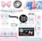 Burnouts or Bows Gender Reveal Decorations, 151 Pcs Boy or Girl Gender Reveal Party Supplies with What Will Baby Be Backdrop, Pink Blue Balloon Garland, Boxes - Image 2