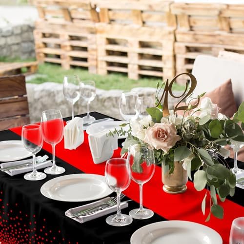 MASHAN 12Pcs Black and Red Tablecloth Party Decorations,Plastic Black Table Cloth Printed Red Table Runner Disposable Rectangle Cover for Birthday Weeding Anniversary Graduation Party,54 x108 Inch - Image 5