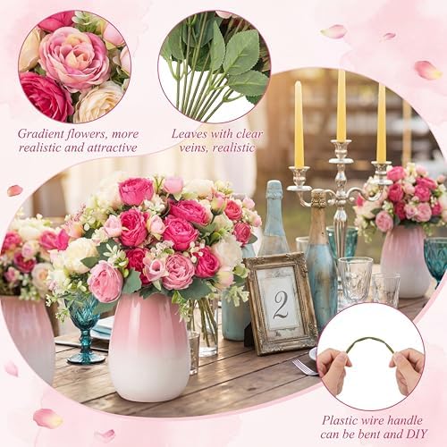 Geosar 16 Bundles Artificial Peonies Flowers,Champagne,Pink - Image 3