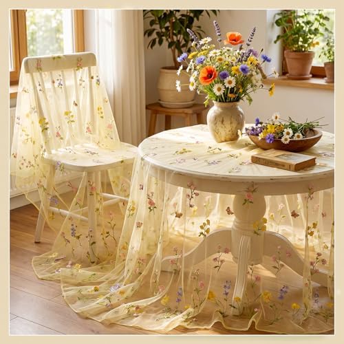 Lounsweer 3 Pcs Yellow Wildflower Table Runner 10ft Embroidery Tulle - Image 2