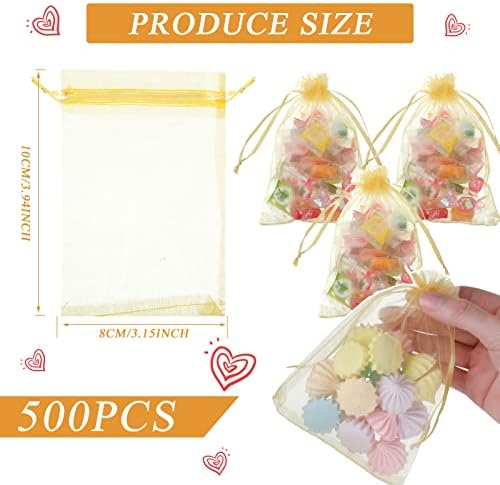 Woanger 500 Pcs Gold Organza Bags Bulk 4 x 6 Inch Small Drawstring Mesh Gift Bags Sheer Jewelry Pouches Sachet Candy Pouch for Wedding Favor Holiday Festival Birthday Party Shower - Image 2