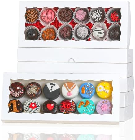 50pcs 12x5x1.5Inches White Bakery Boxes with Window Cookies Boxes Chocolate Truffle Boxes Macaron Boxes Cakesickle Boxes Browines Treat Boxes for Christmas Valentine's Easter Mother's Day by JCXGRVC