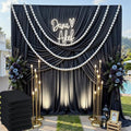 30 ft x 10 ft Wrinkle Free Black Backdrop Curtain for Parties, 6 Panels Silky Polyester Black Wedding Drapes for Backdrop 10 ft Photo Back Drop Cloth for Birthday Graduation Photography Background by ENJOYYOURPARTY