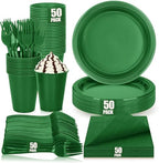 Green Plastic Plastic Party Plates and Napkins Set for Birthday, Christmas by UseOnceDoneRight
