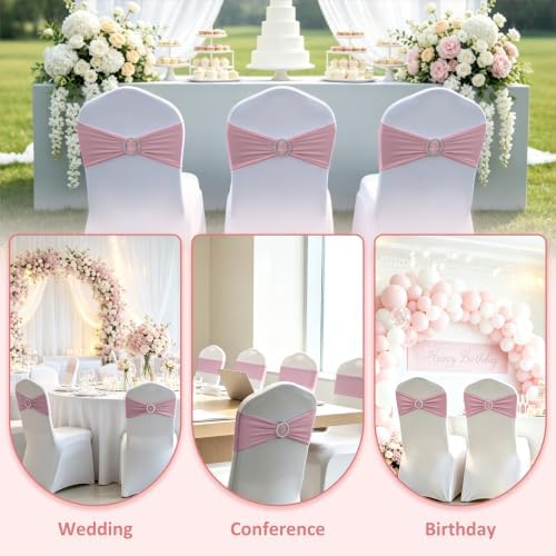 Babenest 50PCS Spandex Chair Sashes Bows with Buckle Dusty Pink - Image 7