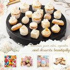 Wenqik 18 Inch Black Cake Stand Set Metal Round Cupcake Dessert Stand with Cake Cutting, Flower Spatula Wedding Cupcake Pastry Display Candy Holder Display for Wedding Party Birthday Baby Shower - Image 5