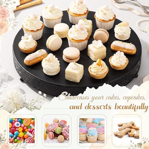 Wenqik 18 Inch Black Cake Stand Set Metal Round Cupcake Dessert Stand with Cake Cutting, Flower Spatula Wedding Cupcake Pastry Display Candy Holder Display for Wedding Party Birthday Baby Shower - Image 5