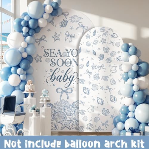 Serencatcher 7.2ft 6ft Seashell Sea You Soon Baby Arch Backdrop Covers 2pcs - Image 6