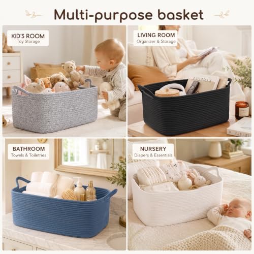 OIASKET Large Empty Cotton Rope Gift Basket with Handles, 16.5"x12.6"x7" Decorative Woven Storage Basket with Gift Bag and Ribbon Set for Baby Shower, Toy Organizer for Kids, Dogs & Cats - Black - Image 4