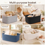 OIASKET Large Empty Cotton Rope Gift Basket with Handles, 16.5"x12.6"x7" Decorative Woven Storage Basket with Gift Bag and Ribbon Set for Baby Shower, Toy Organizer for Kids, Dogs & Cats - Blue - Image 3