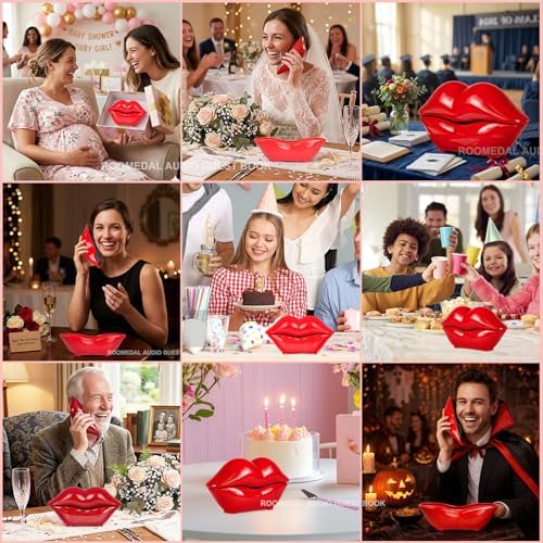 Audio Guest Book Phone for Weddings & Parties, Lip-Shaped Voicemail Recorder, Custom Message Recording, Adjustable Volume, Replay Function (Red) - Image 2