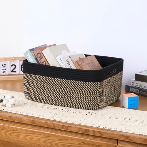 MiniArk Large Storage Baskets for Organizing, 17 x 13 x 7.5” Closet Shelf Baskets for Clothes Blanket Towels, Baby Nursery, Toy Bins Box, Woven Rope Baskets, 4 Packs Woven Brown - Image 5