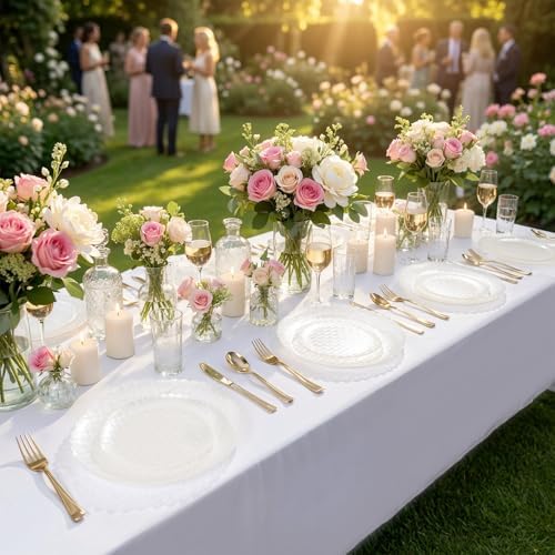 Festiva 60PCS Clear Ivory Plastic Plates - Heavy Duty Weave Pattern Fancy Disposable Plates -serve for 30 guests Include 30PCS 10" & 30PCS 7" Plates for Bithday &Thanksgiving Party(Ivory) - Image 5