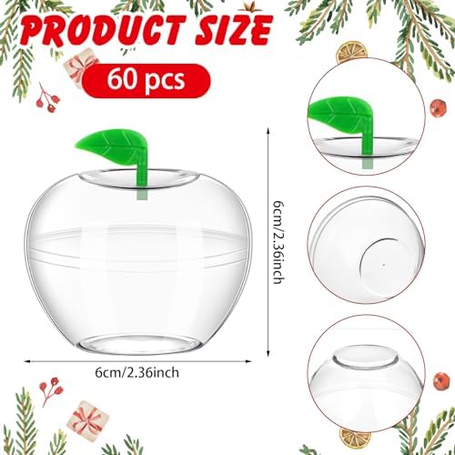 Nitial 60 Pcs Rosh Hashanah Plastic Apple Container Candy Boxes, Clear - Image 2