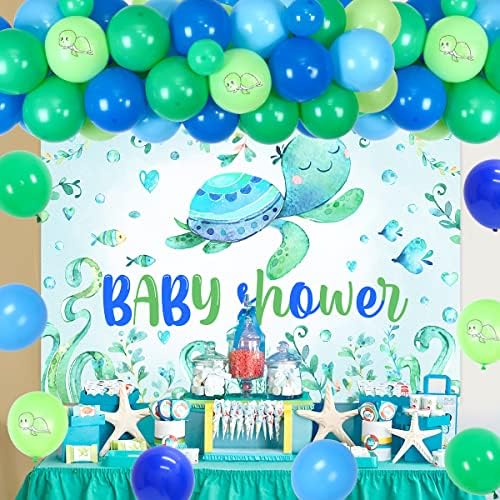 Turtle Baby Shower Decorations for Boy Sea Turtle Baby Shower Decors Balloon Garland Kit Blue Green with Turtle Baby Shower Backdrop for Ocean Summer Sea Theme Baby Shower Boy Decoration Supplies - Image 5