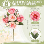 8 Bundles Artificial Peony Centerpiece Flowers,Pink Color - Image 2