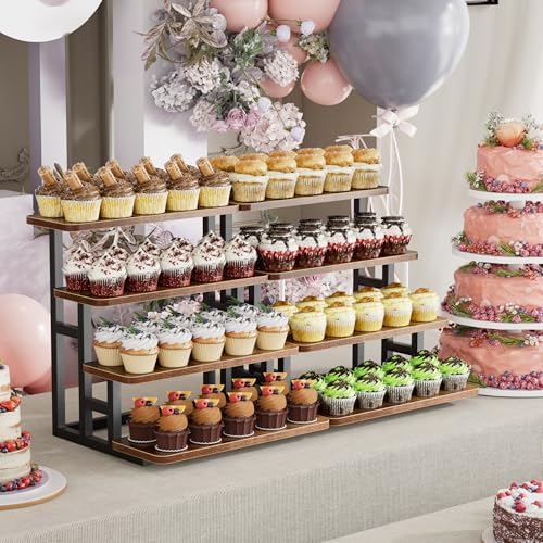 ZUJJAFY Cupcake Stand, Tiered Tray Stand Dessert Table Display Set, 4 Tier Cupcake Stand for 50 cupcakes, Wooden Risers Display Stands for Vendor Events, Party - Image 3