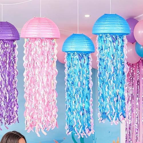 10" Jellyfish Lanterns – Pink Blue Decorations for Ocean Princess Birthday Party, Under the Sea Theme, Shower, Ocean & Beach Room Hanging Decor (Set of 6) for Home and offic - Image 6