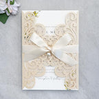20Pcs Champagne Laser Cut Wedding Invitation Cards With Envelopes by FEIYI