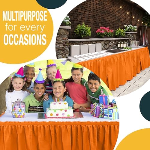 Exquisite Orange Table Skirt 12 Pack - Disposable Plastic Table Skirts for Rectangle Tables 6ft 8ft & Round Tables - 29in x 14ft Self-Adhesive Strip - Birthday Wedding Gender Reveal Decor - Image 5