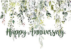 Leowefowa 8x6ft Happy Anniversary Backdrop Green Eucalyptus Leaves Photography Background Wedding Bridal Decorations Surprise Shower Gender Reveal Photo Party Banner Photo Booth Props - Image 3