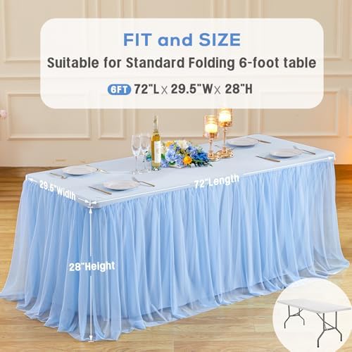 2 Pack 6ft Baby Blue Tulle Tablecloths for Rectangle Tables 72 x 30 Inch Rectangular Table Cloth Wrinkle Free Table Cover with Tutu Skirt for Baby Shower Birthday Party Banquet Buffet Cake Decorations - Image 6