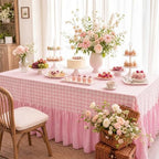 Moukeren 120"x60" Ruffled Tablecloth Table Cover, Pink, Gingham - Image 5