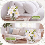 Zeyune 2 Pack White Lily Faux Flowers with Vase Silk Flowers in Vase - Image 5