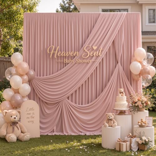 10 ft x 10 ft Dusty Pink Backdrop Curtains for Parties, Wrinkle Free Dusty Pink Photography Backdrop Drapes for Wedding Boys Birthday Baby Shower Bridal Shower Party - Image 2