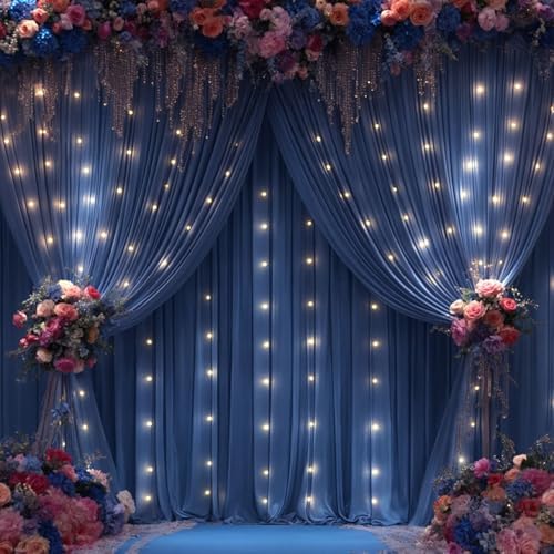 20x10ft Navy Blue Backdrop Curtains with Lights Photo Drapes Wrinkle Free Fabric Backdrop Curtain for Wedding Birthday Party Baby Shower Bridal Shower Home Party Background Decorations by Shillance