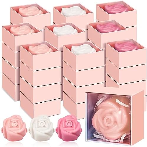 Loopeer 50 Pcs Rose Soap Favors for Wedding Bridal Shower Mini Flower Shaped Scented Soap Guest Gift Bulk with Box for Baby Shower Birthday Party Anniversary Decor(Beige, Pink, Rose Red) by Loopeer