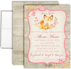 Custom Baby Shower Invites Pink Watercolor Little Fox Invitations 20 5x7 Personalized Watercolor Fox Invites With Envelopes - Unique Girl Watercolor Fox Baby Shower Cards by AmandaCreation