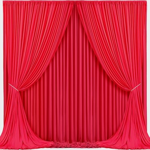 Red Backdrop Curtains 4 Panels-Wrinkle-Free Polyester Photography Drapes Party Photo Backgrounds for Wedding Christmas Photo Backdrops- 16 X10FT (Red) - Image 2