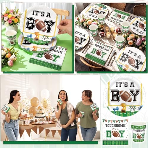 Hushee 200 Pcs Touch Down It's a Boy Baby Shower Paper Plates Napkins Cups - Image 5