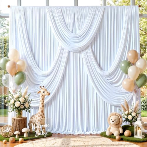 40ft x 10ft White Backdrop Curtains, 8 Panels White Drapes for Backdrop - Image 3