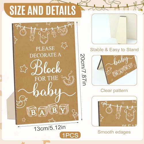 150 Pcs Brown Baby Shower Games Sign Kit, Including a Decorate Flower Game Sign 102 DIY Wooden Blocks 36 Acrylic Markers 10 Stencils 1 Storage Box, for Baby Shower Party Gender Reveal - Image 2